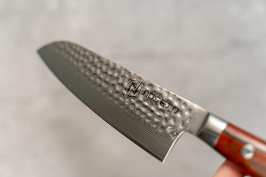 Noseto Yohan Hammered Damascus 180mm Santoku Western Handle Rosewood