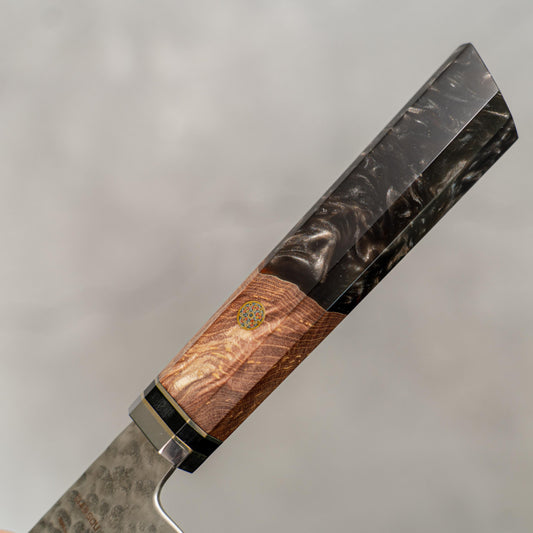Noseto Jushi Gyuto 210mm VG-10 67 layers Hammered Damascus Black Resin Handle Wood