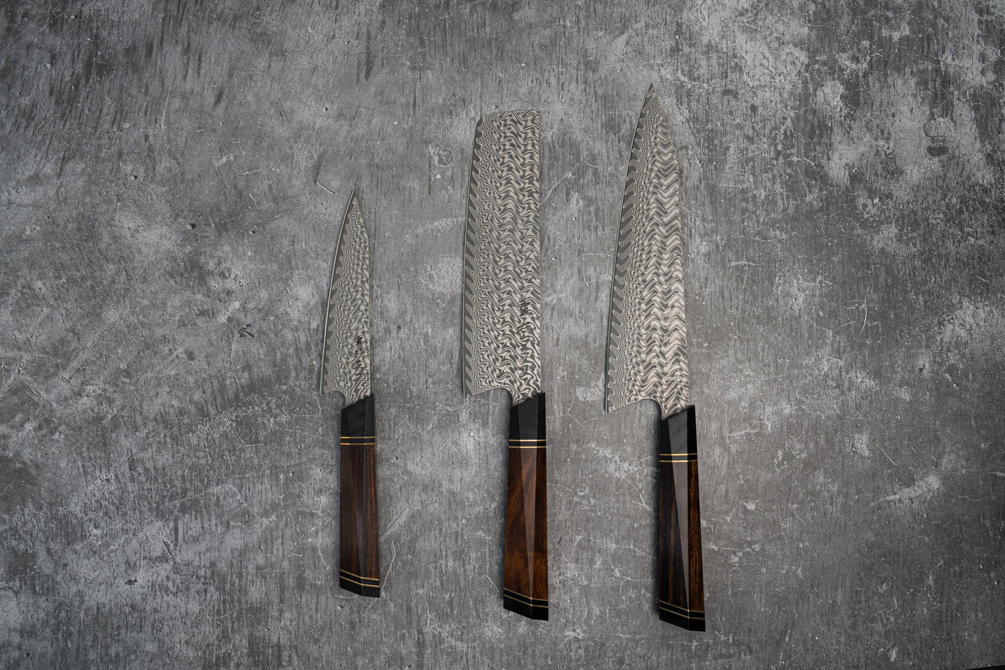 Ensemble de couteaux Noseto 110 couches (Gyuto, Nakiri, Petty) Damas Super Steel North America Manche en bois de fer avec Saya magnétique