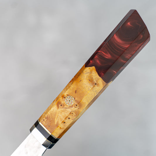Noseto Jushi Gyuto 210mm VG-10 67 layers Hammered Damascus Red Resin Handle Wood