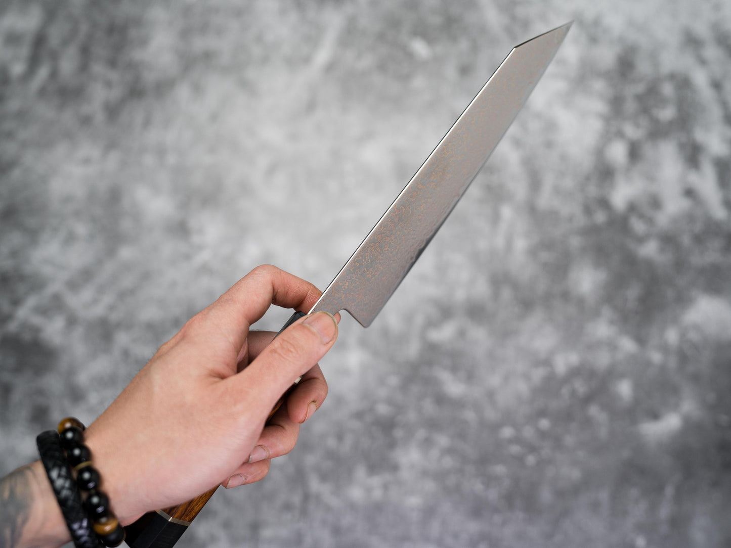 Couteau Nakiri Noseto Kiiro 37 couches en acier de Damas et cuivre, 170 mm, manche en bois de fer