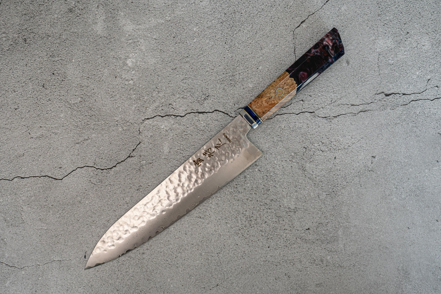 Noseto Purple Hammered VG-10 67 layers 210mm Damascus Resin Handle Wood
