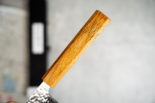 Seisuke Tsukikage AUS10 Migaki Finished Hammered Damascus Gyuto Japanese Knife 210mm Oak Handle