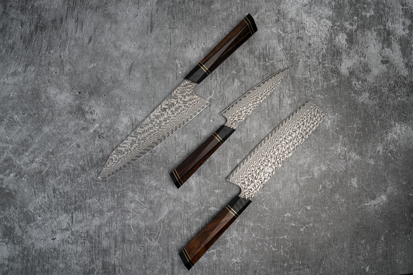 Ensemble de couteaux Noseto 110 couches (Gyuto, Nakiri, Petty) Damas Super Steel North America Manche en bois de fer avec Saya magnétique