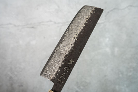 Noseto Vg10 67 layers Damascus Tsuchime Finish Nakiri 180mm White Buffalo Horn Ebony Wood