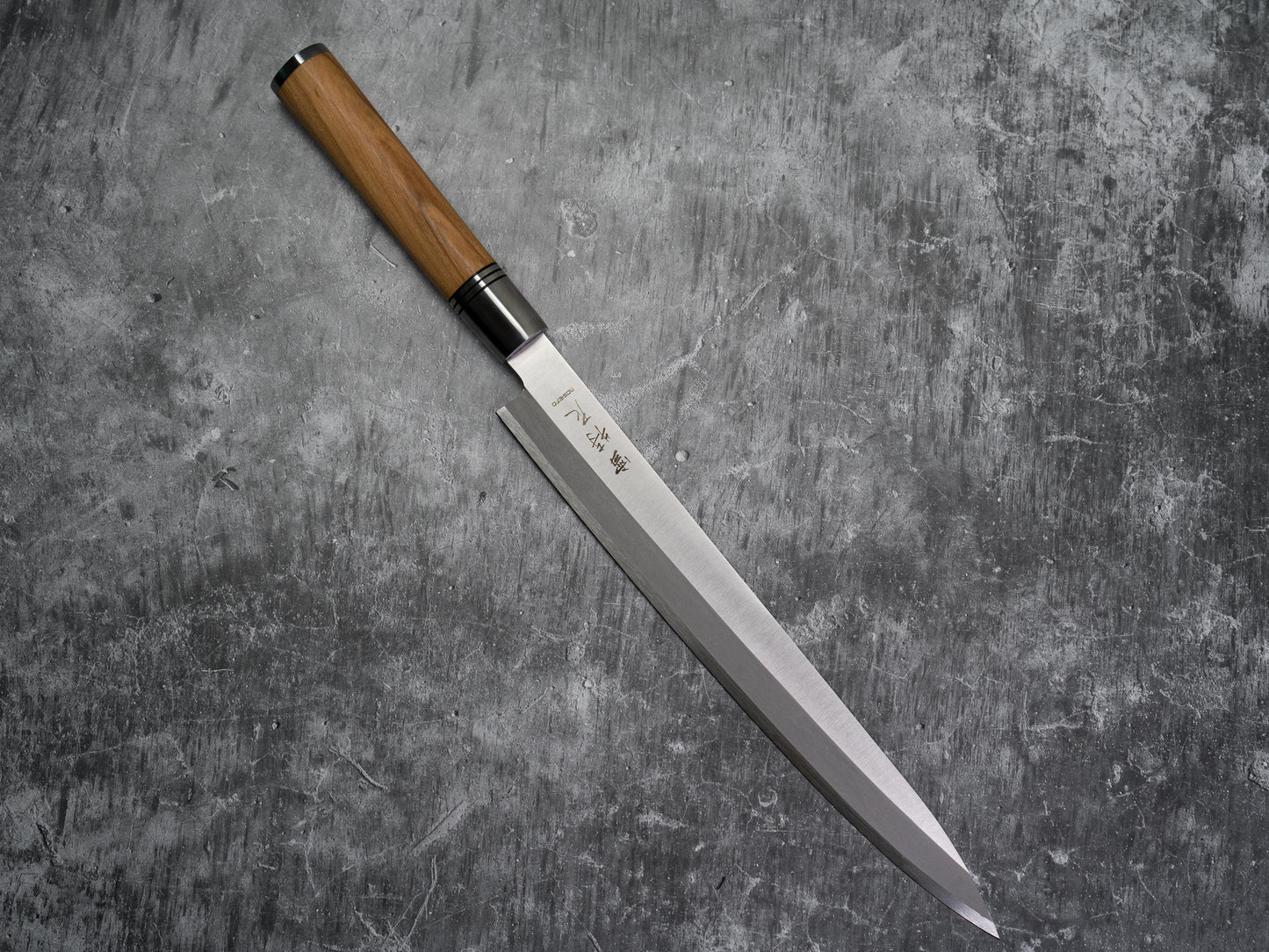 Couteau à sashimi Noseto Yanagiba 270 mm en acier forgé avec bois d'olivier naturel