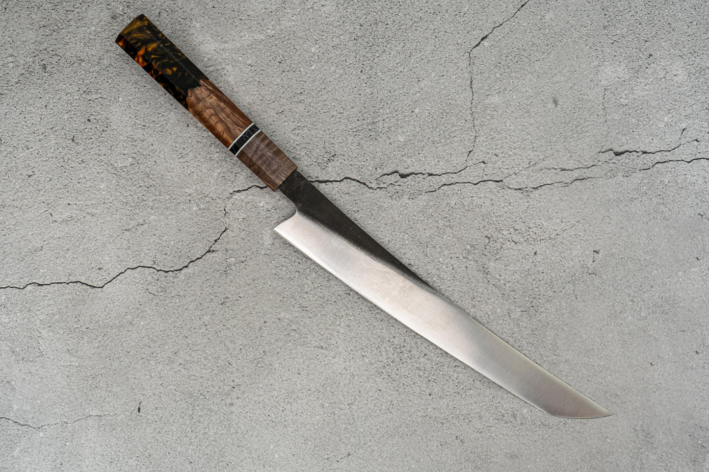 Couteau de chasse Noseto marron/bleu à haute teneur en carbone 240 mm Sakimaru Sujihiki manche en résine bois octogonal