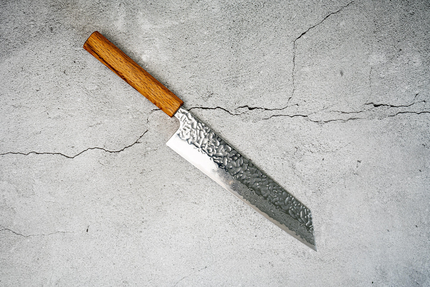 Seisuke Tsukikage AUS10 Migaki Finished Hammered Damascus Gyuto Japanese Knife 210mm Oak Handle