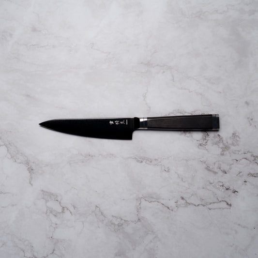 Noseto Buto Petty 135mm Aus-8 Black Titanium Damascus Ebony Handle