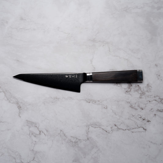 Noseto Buto Honesuki 150mm Aus-8 Black Titanium Damascus Ebony Handle