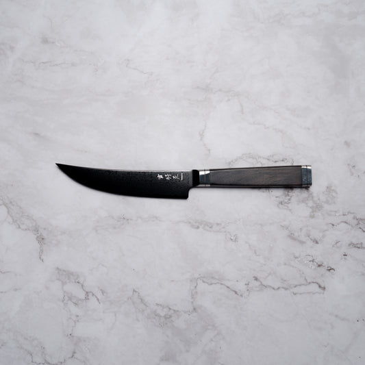 Noseto Buto Steak Knife 135mm Aus-8 Black Titanium Damascus Ebony Handle