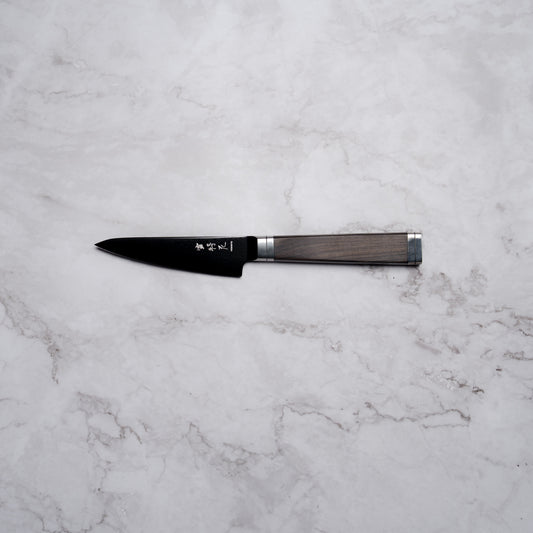 Noseto Buto Paring 105mm Aus-8 Black Titanium Damascus Ebony Handle