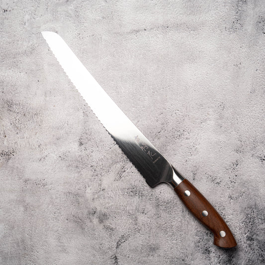 NOSETO German AKA Bread Knife 240mm Stainless Steel High Quality Red Wood Handle