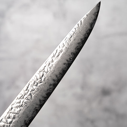 Noseto Oku Sujihiki 240mm Hammered 67 Layers AUS10 Damascus Steel Walnut Wood + Synthetic Ox Bone Patch Handle