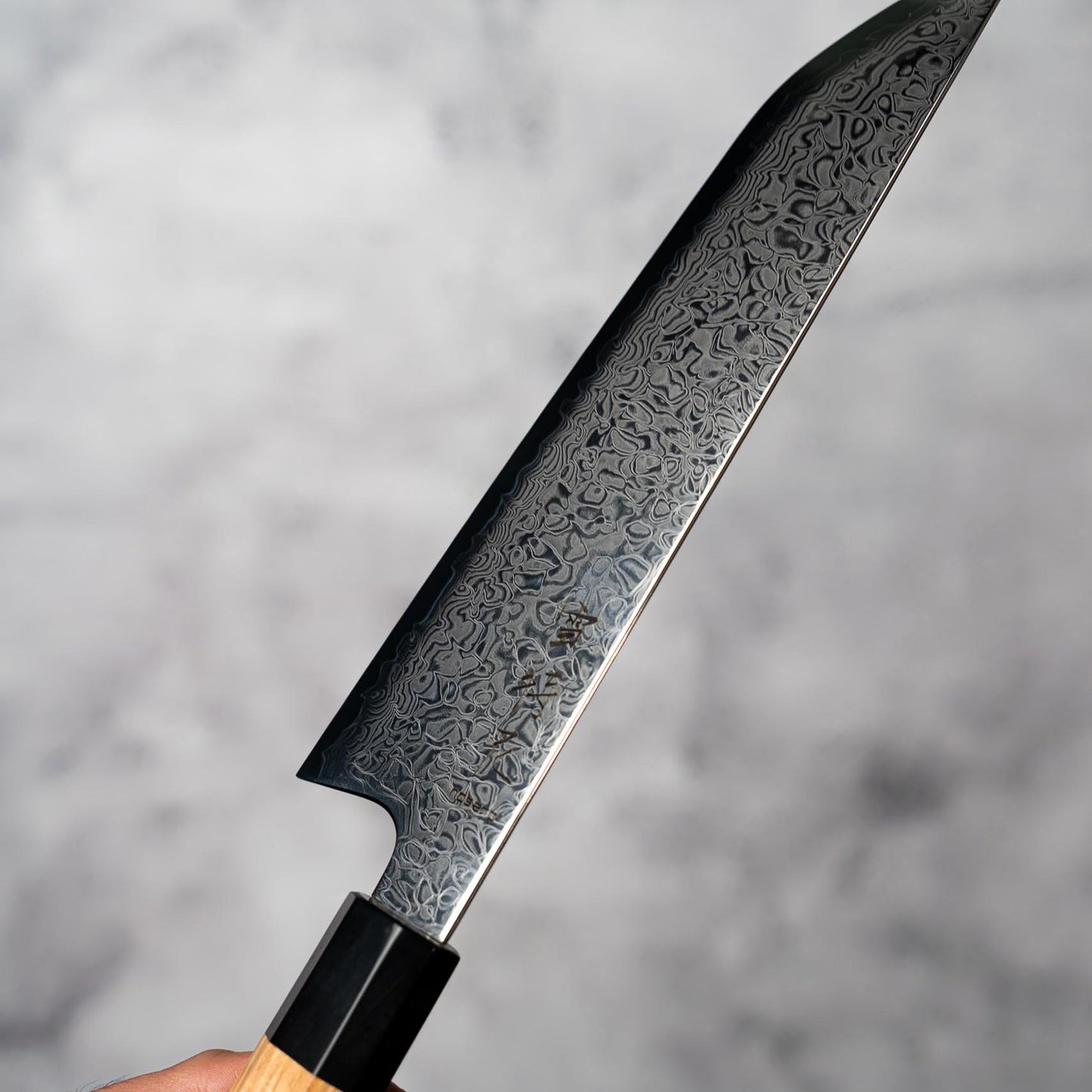 Couteau de chasse Noseto Nato Gyutu Sakimaru 210 mm 67 couches Damas avec bois d'olivier et corne de buffle