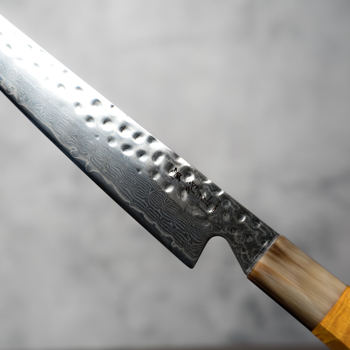 "PRE-ORDER" Noseto Tana 270mm Sakimaru VG-10 Damascus Slicing Knife with Stabilized Burl & White Buffalo Horn
