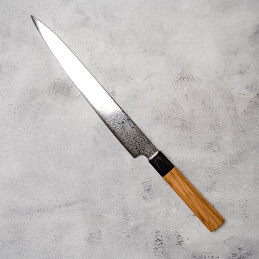 Noseto Nato Sujihiki 240mm AUS10 67 Layers Damascus with Olive wood Buffalo Horn