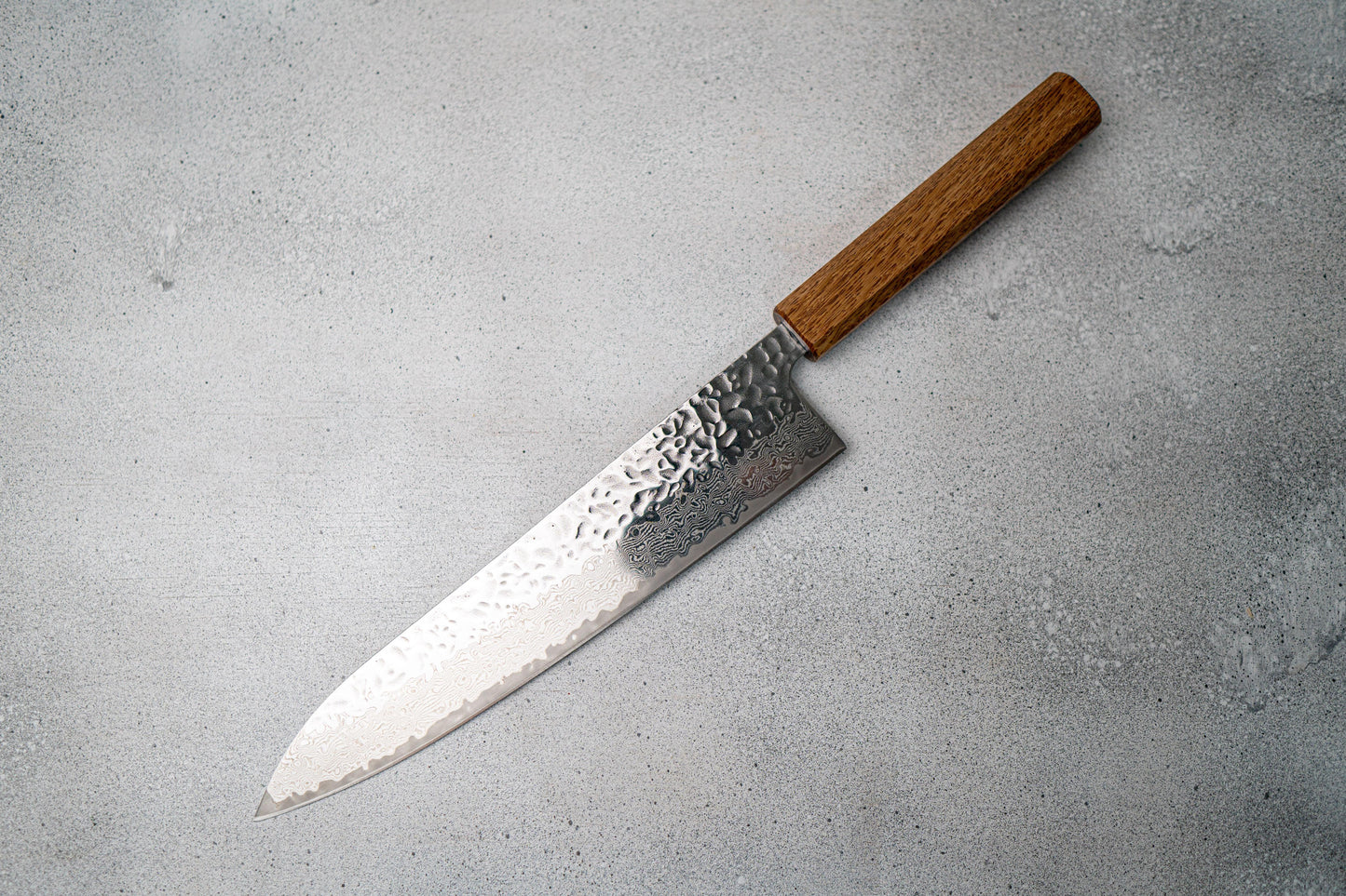 Seisuke Tsukikage AUS10 Migaki Finished Hammered Damascus Gyuto Japanese Knife 210mm Oak Handle