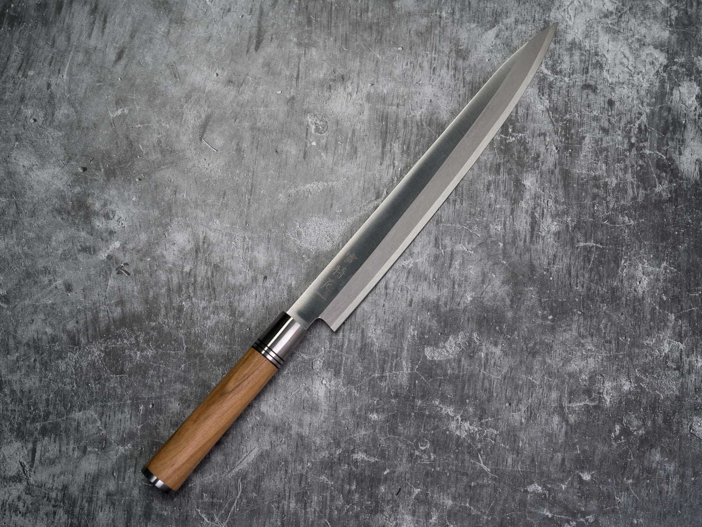 Couteau à sashimi Noseto Yanagiba 270 mm en acier forgé avec bois d'olivier naturel