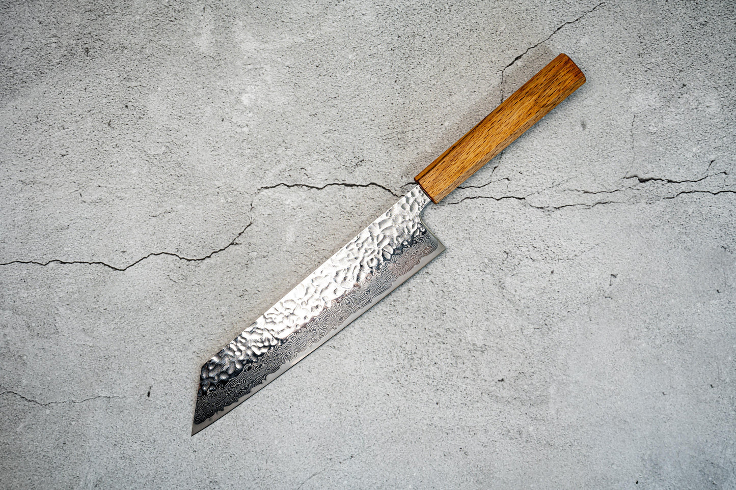 Seisuke Tsukikage AUS10 Migaki Finished Hammered Damascus Gyuto Japanese Knife 210mm Oak Handle