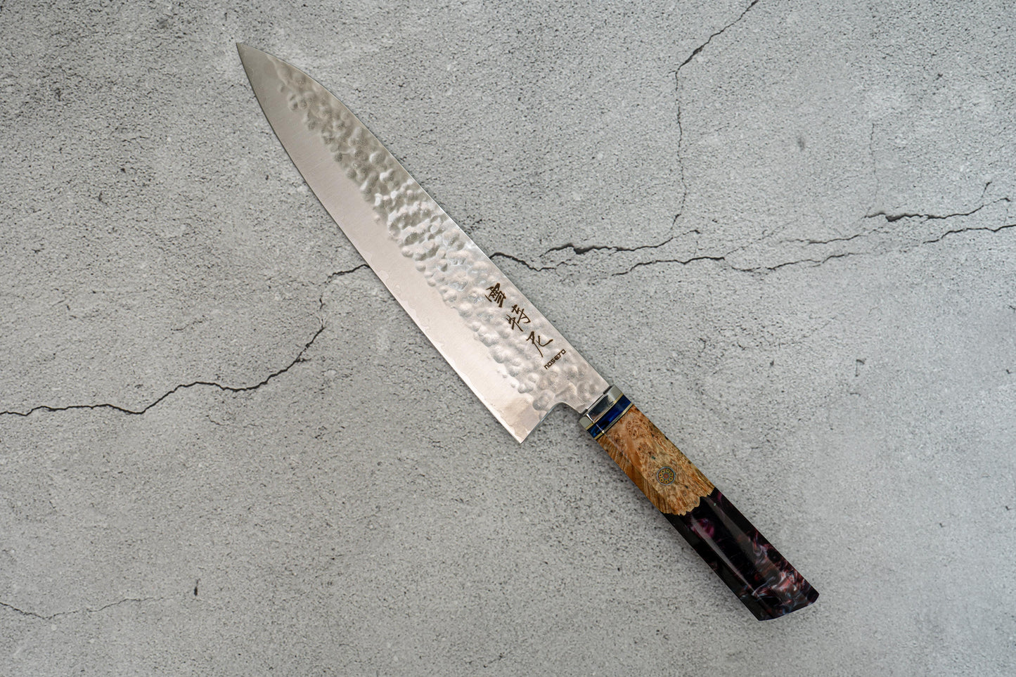 Noseto Purple Hammered VG-10 67 layers 210mm Damascus Resin Handle Wood