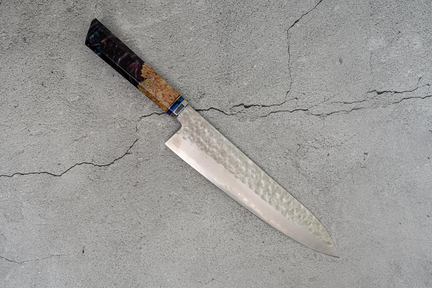 Noseto Purple Hammered VG-10 67 layers 210mm Damascus Resin Handle Wood