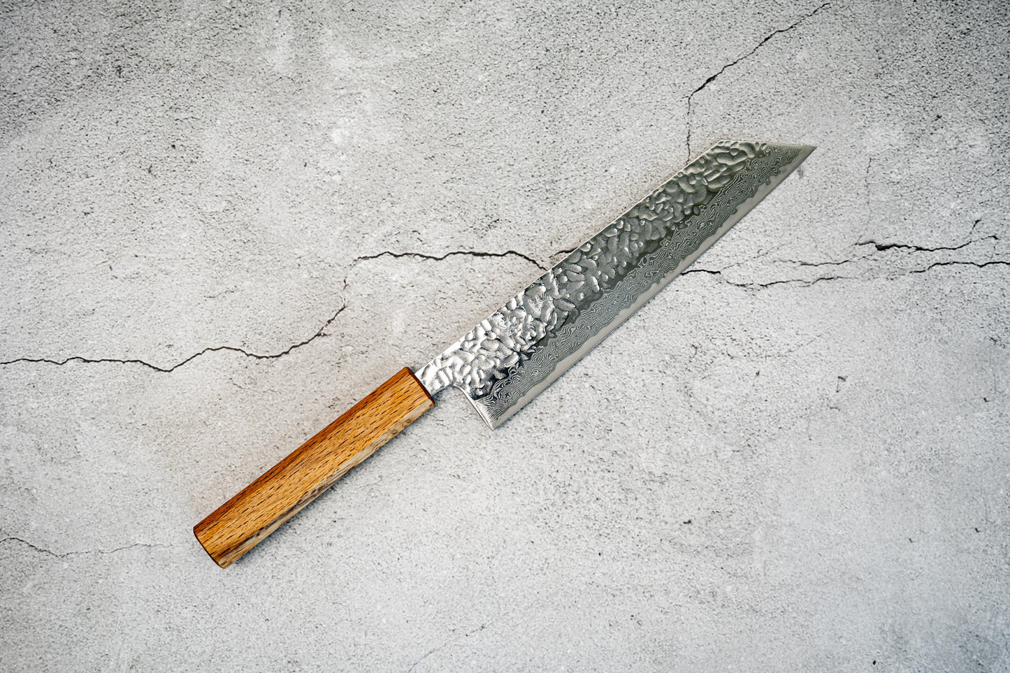 Seisuke Tsukikage AUS10 Migaki Finished Hammered Damascus Gyuto Japanese Knife 210mm Oak Handle