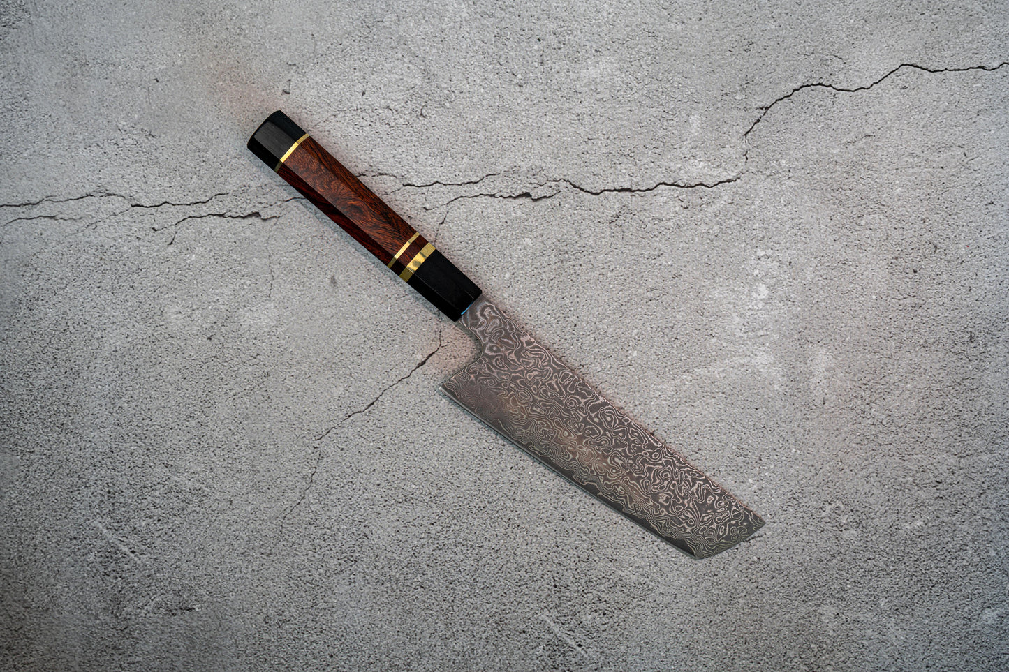 Couteau Noseto Kaji Nakiri 180 mm, Damas, noyau en acier VG-10, 67 couches, cornes de buffle, bois de fer