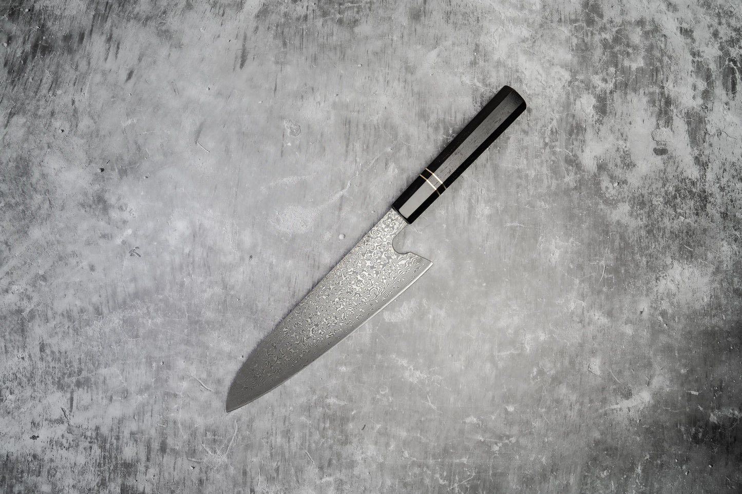 Couteau à lame fixe Noseto 110 couches en acier Damas Super Steel Gyuto, manche octogonal en bois d'ébène et pierre noire