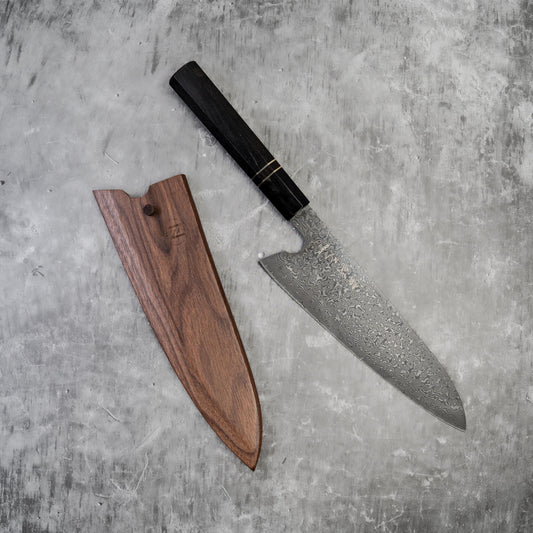 Noseto 110 Layers Damascus Super Steel Gyuto Black Hone and Ebony Wood Octagonal Handle