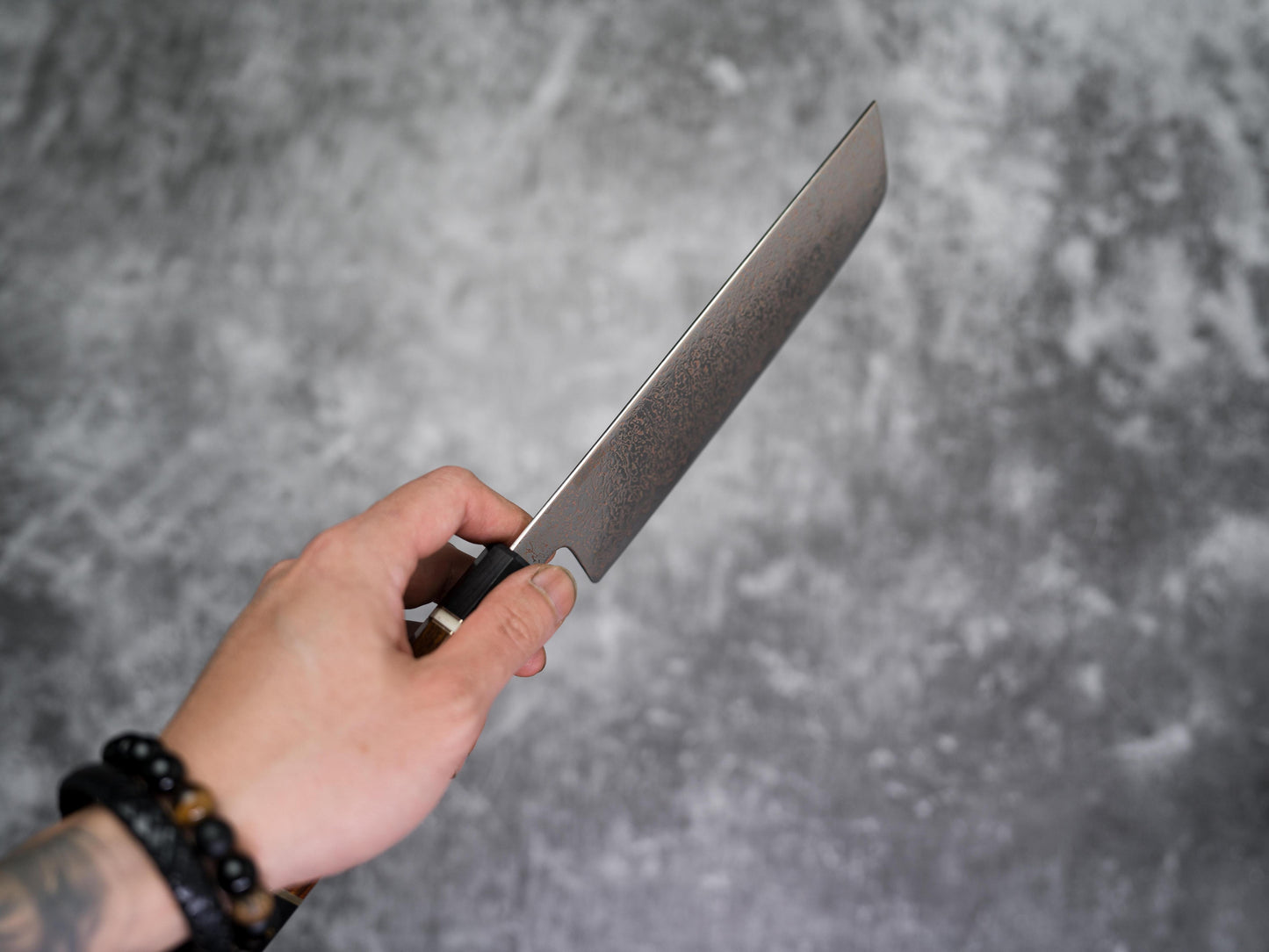 Couteau Nakiri Noseto Kiiro 37 couches en acier de Damas et cuivre, 170 mm, manche en bois de fer