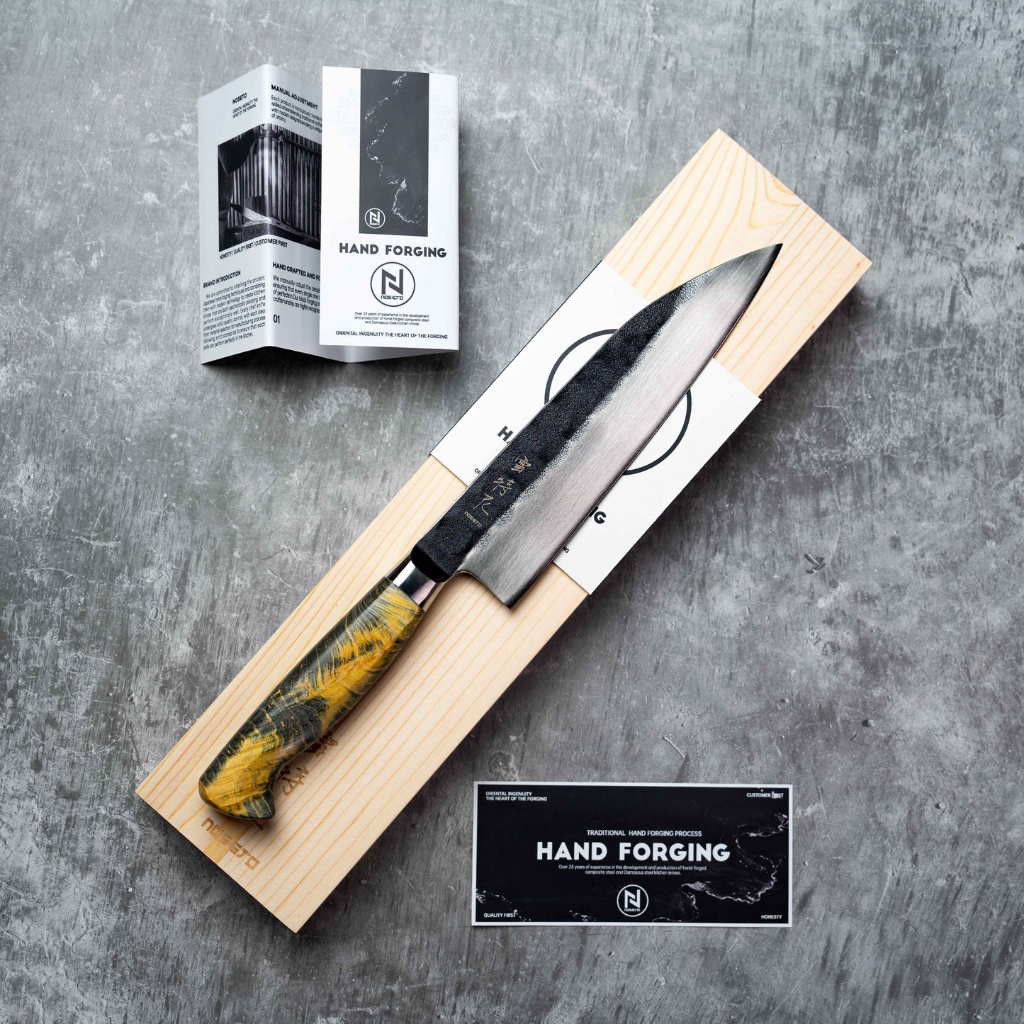 Noseto MD305 Powder Steel Gyuto 210mm Black Forging with Stabilization Wood Handle