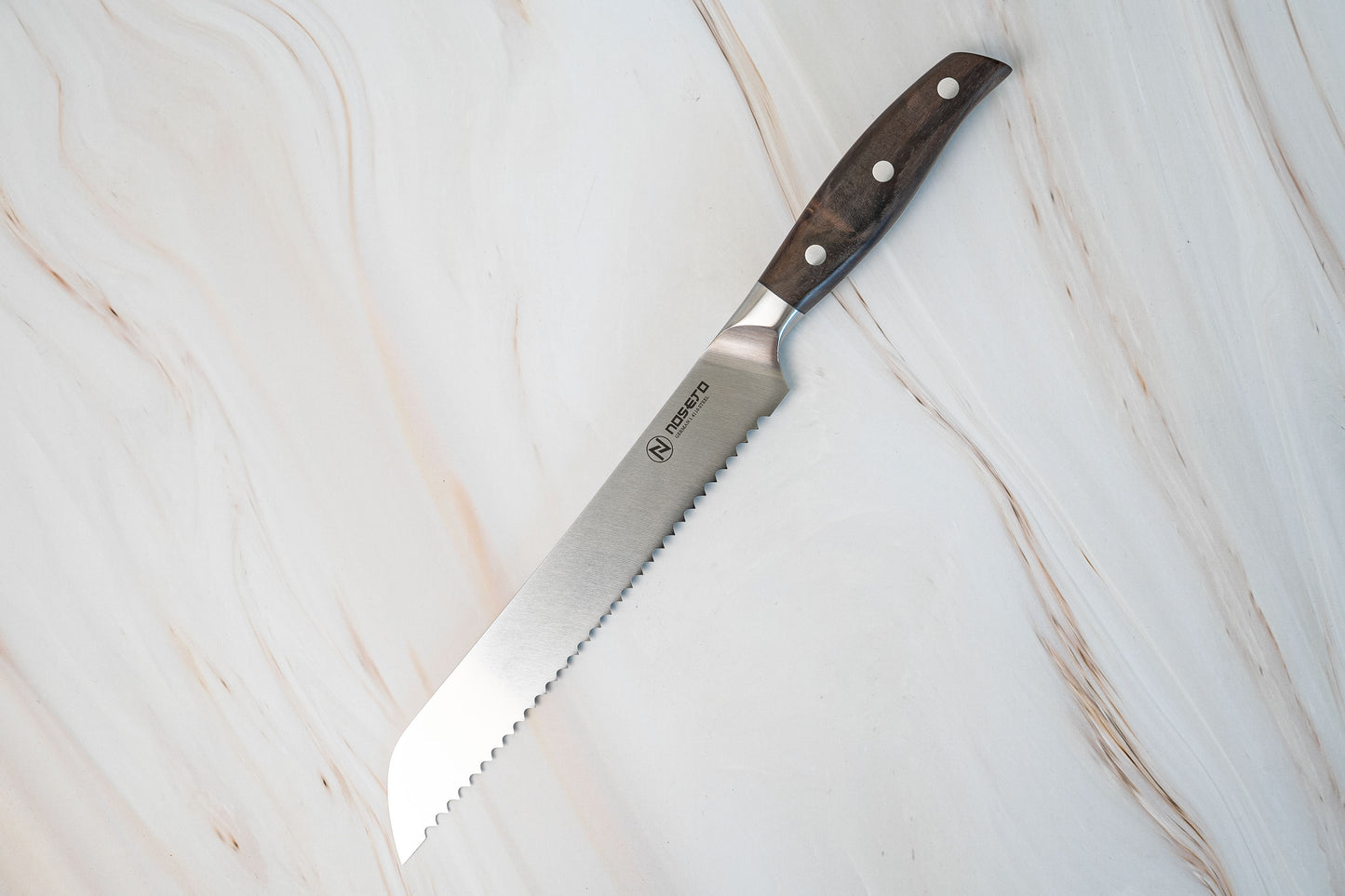 Couteau à pain allemand NOSETO 210 mm en acier inoxydable de haute qualité, manche en bois de santal rouge