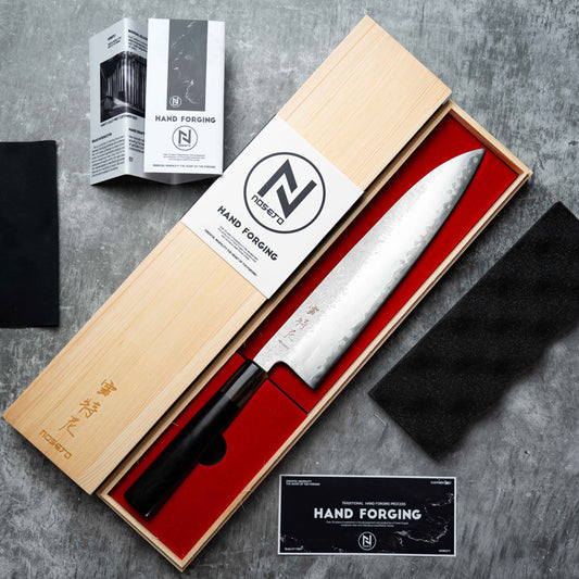 Noseto Ginro Gyuto 240mm Silvery Forging S35Vn Powder Steel with Buffalo Horn & Ebony handle