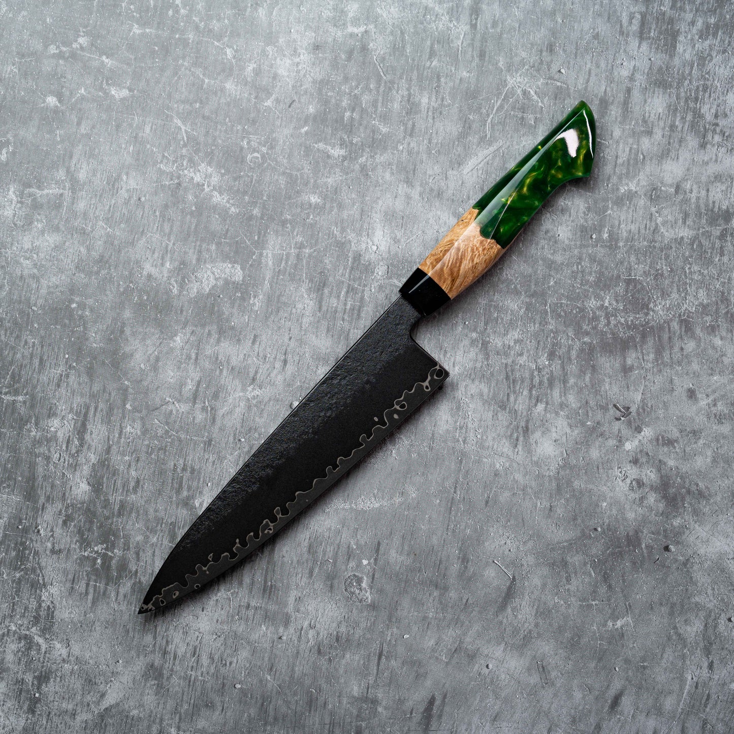 Noseto Arai Gyuto 210 mm 3 couches, noyau en acier poudré MD606 teinté noir avec résine et bois stabilisé