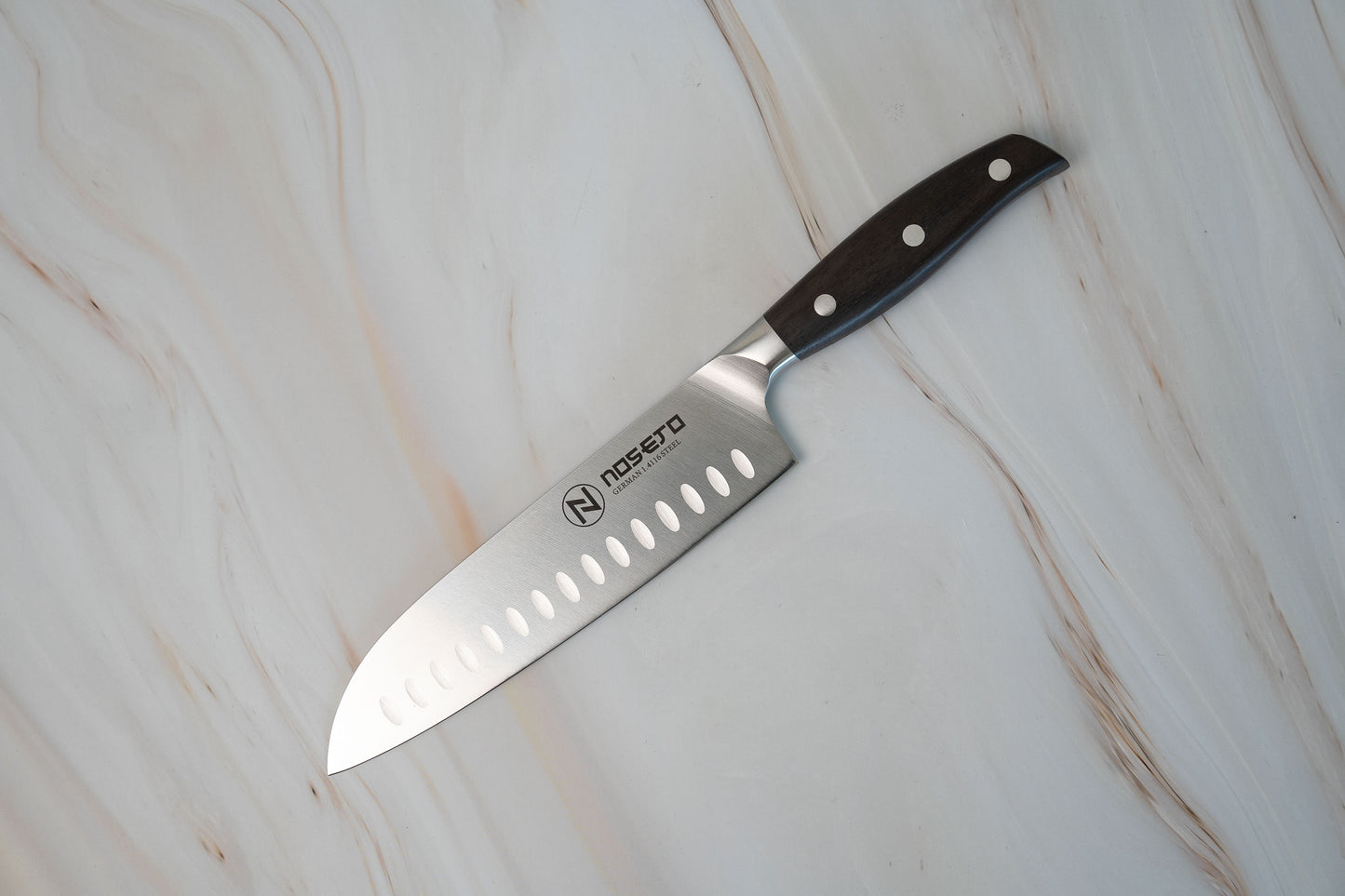 NOSETO German Santoku 185mm Stainless Steel High Quality Red Sandal Wood Handle