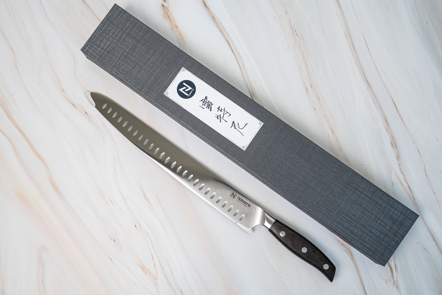 NOSETO German Meat Slicing Granton 300mm Stainless Steel High Quality Red Sandal Wood Handle