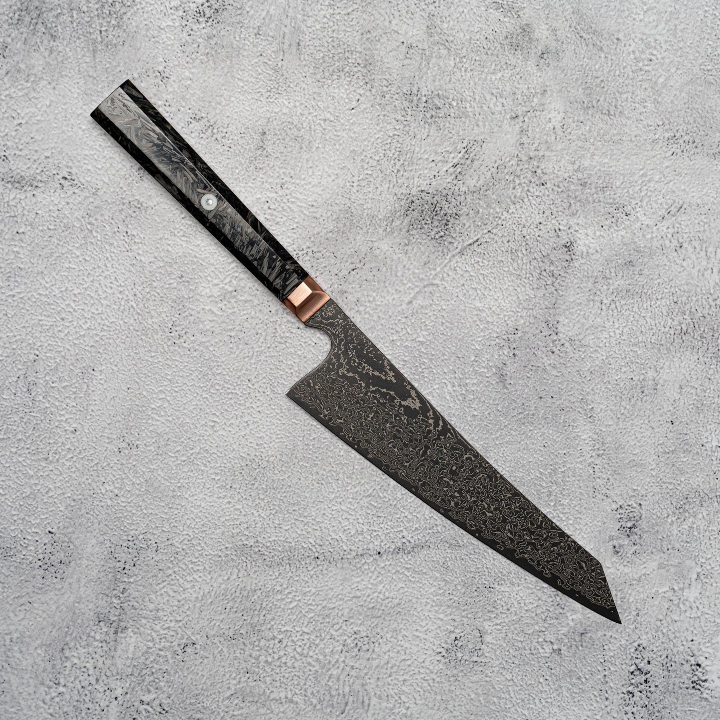 Couteau Noseto Masu 210 mm Kiritsuke 67 couches Aus-10 Damas avec renfort en cuivre et fibre de carbone
