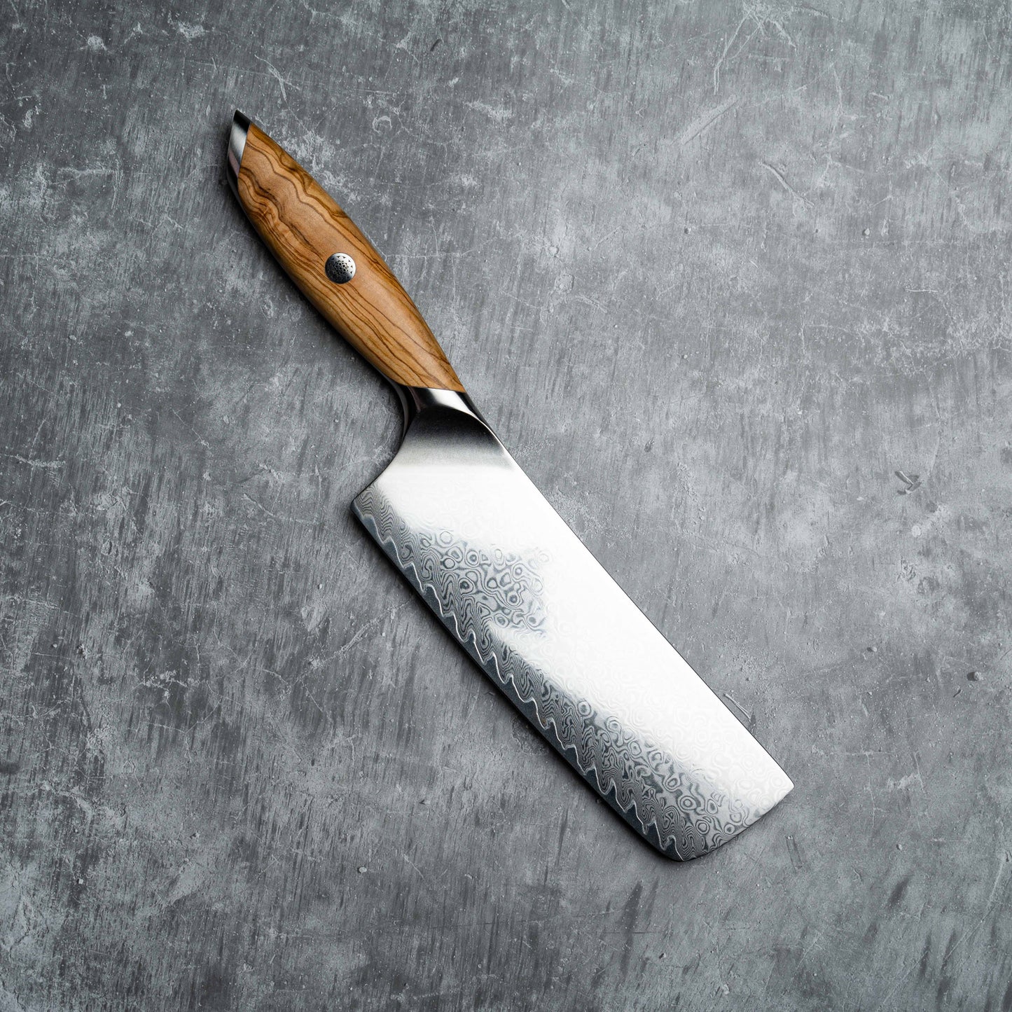 Couteau à lame Nakiri Noseto Batsu 180 mm, 73 couches, en acier damas avec manche en bois d'olivier