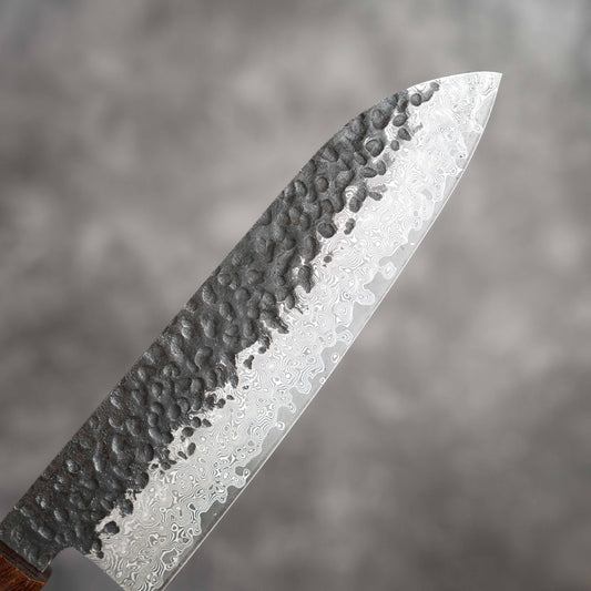Noseto Kuki Santoku 160mm 67 couches Damas Tsuchime Finition Bois Pakka Noir