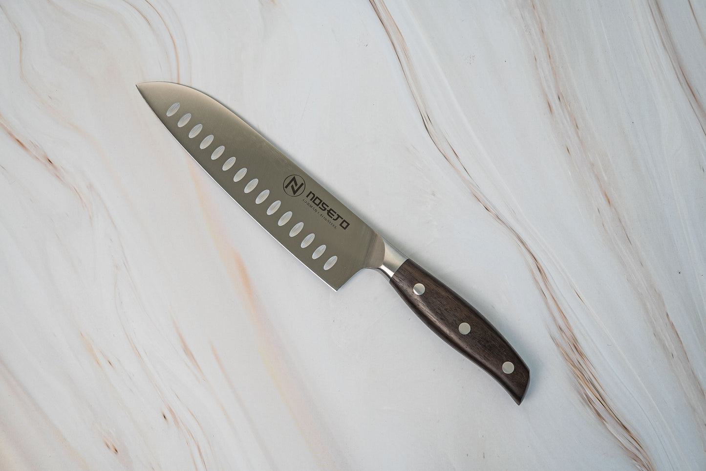 NOSETO German Santoku 185mm Stainless Steel High Quality Red Sandal Wood Handle
