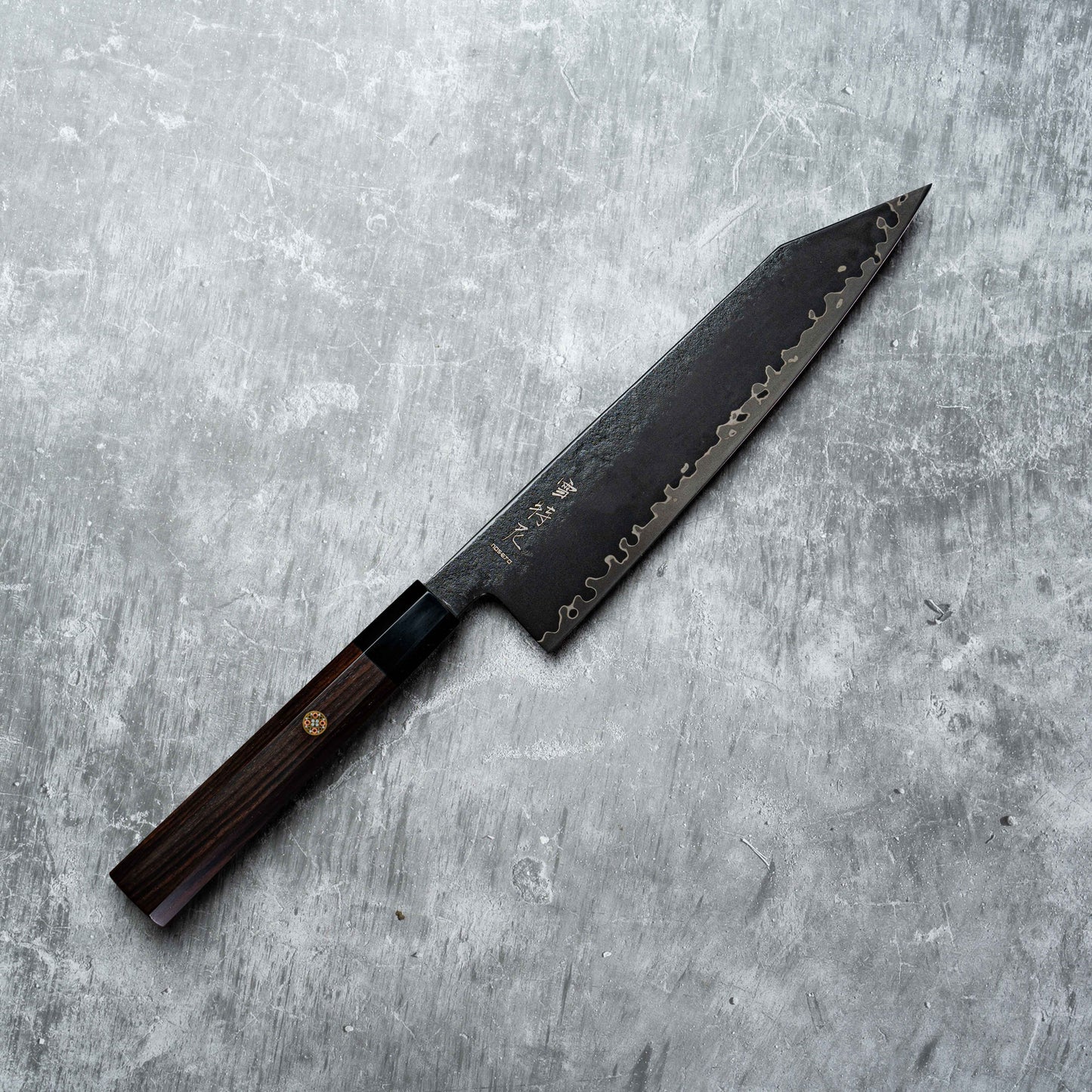 Noseto Arai Kiritsuke 210mm 3 Layers Black Dyeing MD606 Powder Steel Core with Octagonal Ebony and Buffalo Horn