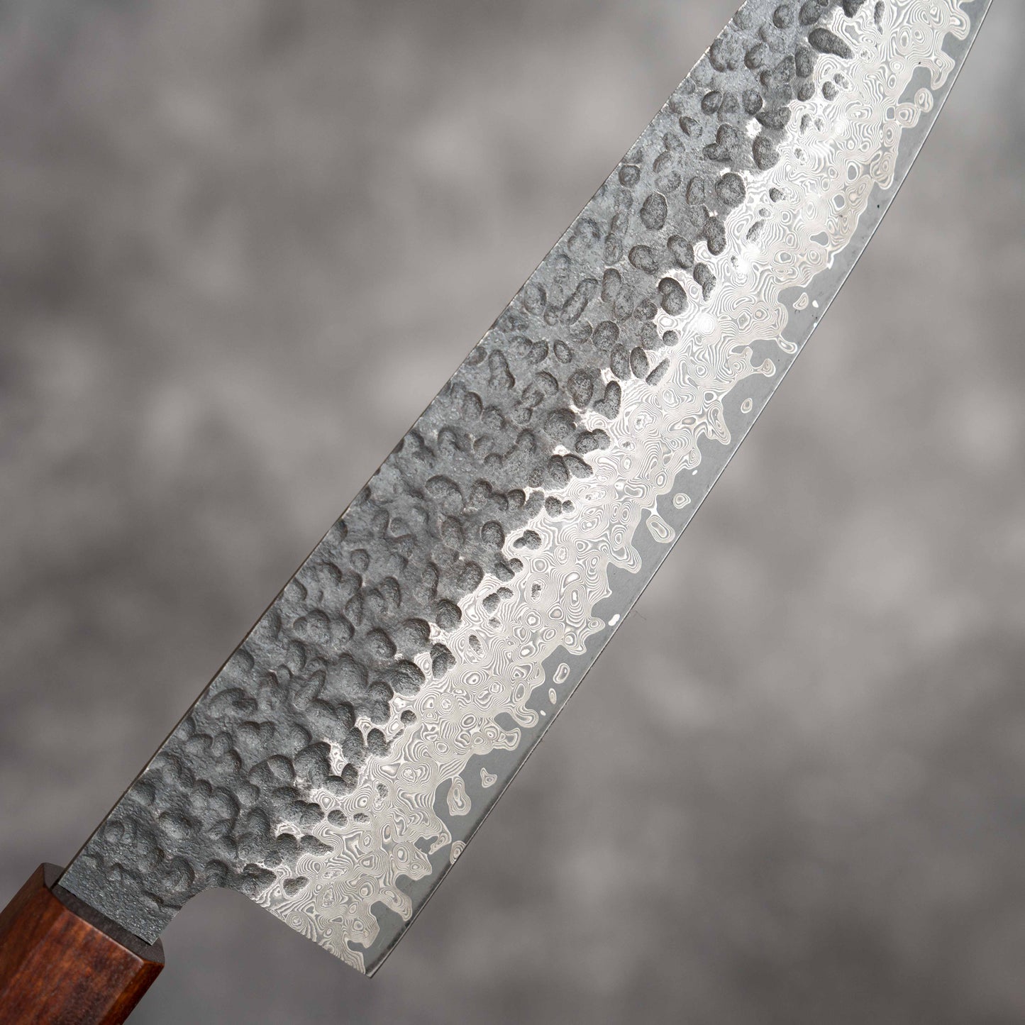 Noseto Kuki Gyuto 210mm 67 layers Damascus Tsuchime Finish Black Pakka Wood
