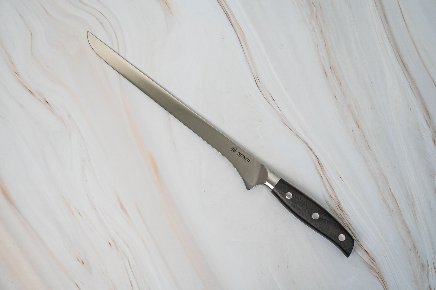 NOSETO German long 240mm Carving Stainless Steel High Quality Red Sandal Wood Handle