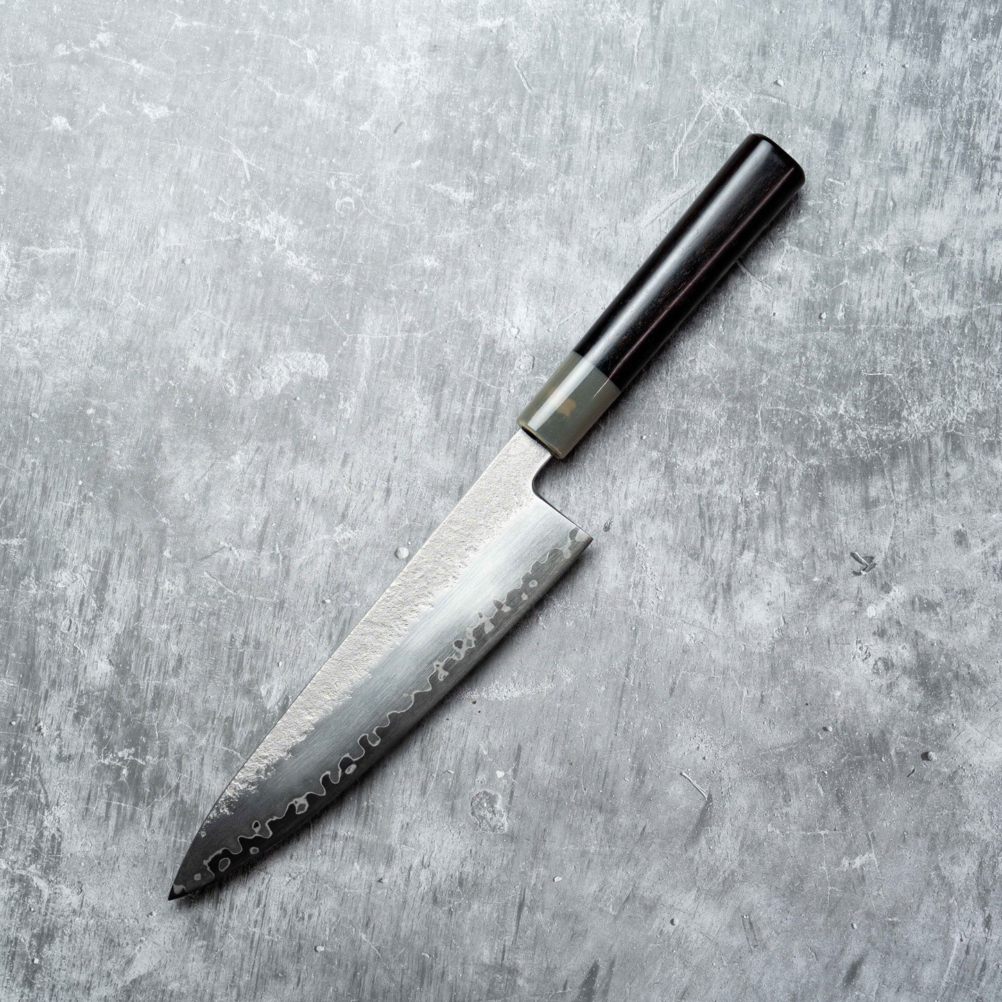 Noseto Ginro Gyuto 210mm Silvery Forging USA S35Vn Powder Steel with Buffalo Horn & Ebony handle