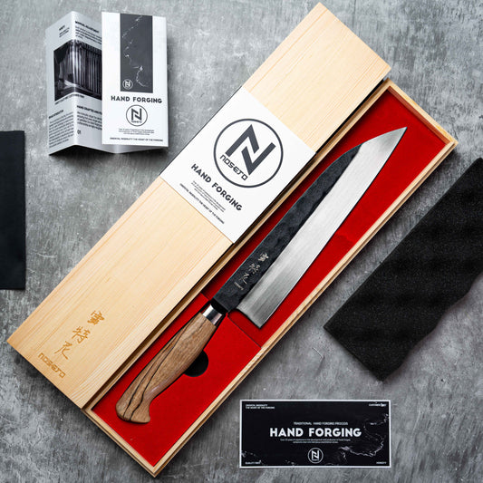 Noseto MD305 Powder Steel Gyuto 240mm Black Forging with Grain Wood Handle