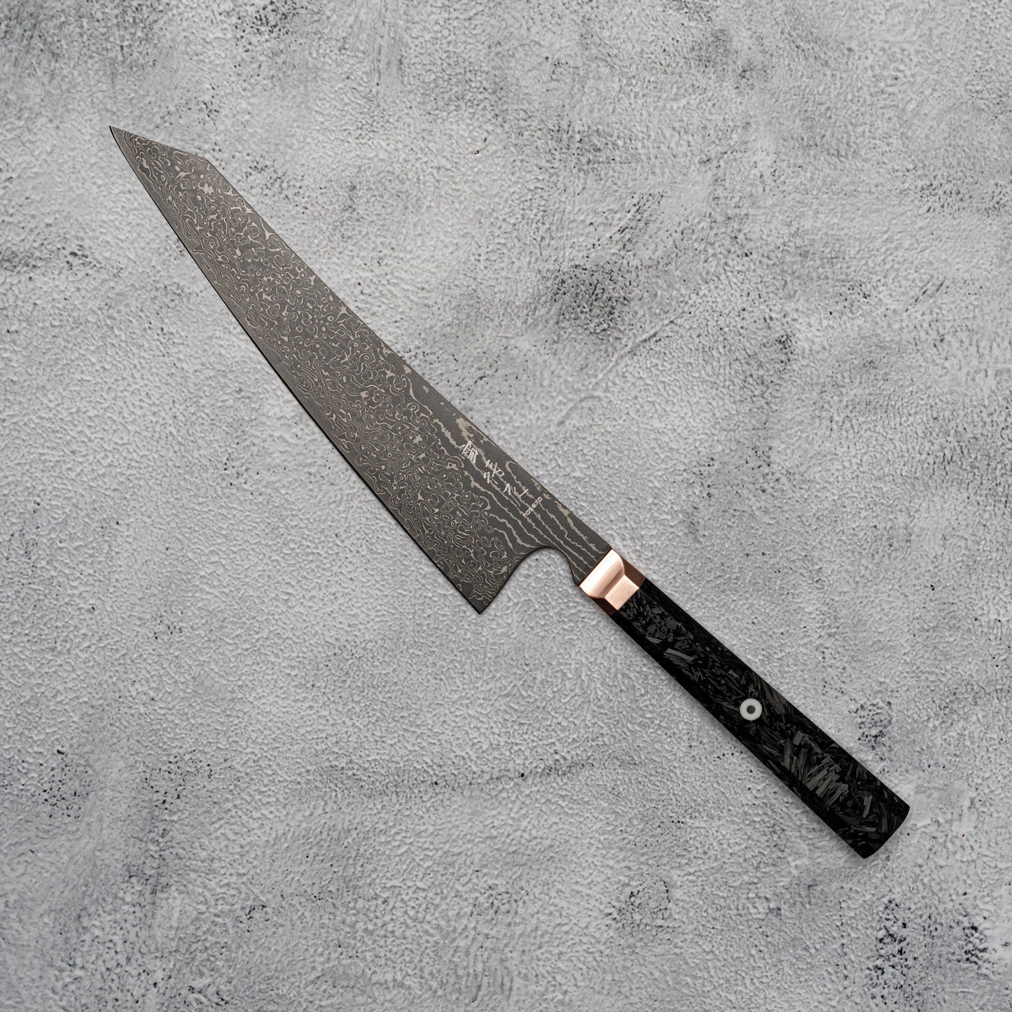 Couteau Noseto Masu 210 mm Kiritsuke 67 couches Aus-10 Damas avec renfort en cuivre et fibre de carbone