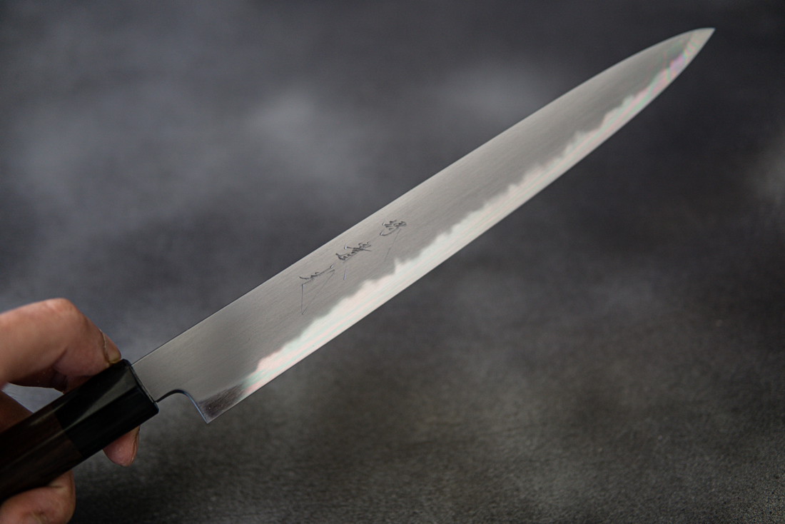Couteau japonais Jikko White Steel n° 2 Sujihiki, manche Shitan, 240 mm