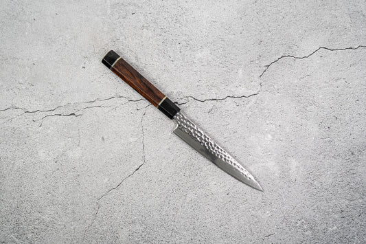 Noseto Suki Petty 67 Layers Damascus Hammered with Desert Iron Wood Handle