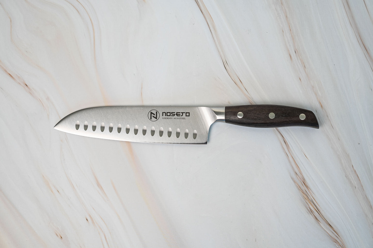 NOSETO German Santoku 185mm Stainless Steel High Quality Red Sandal Wood Handle
